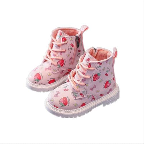 Girls' Leather Boots 2021 winter new girls' fashion British style lovely print Martin boots soft bottom anti slip leather boots