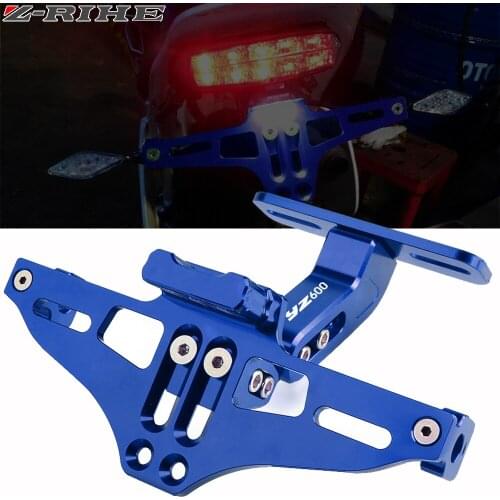 CNC Motorcycle Adjustable Angle Aluminum License Number Plate Frame Holder Bracket LED Light FOR YAMAHA YZ600 YZ 600 1986-2016