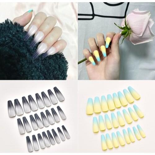 Gradient Series Long Ballet High-grade Gray Matte Full Cover Manicure Nail Art Tips Coffin Ballerina False Nails 24 Pcs/set