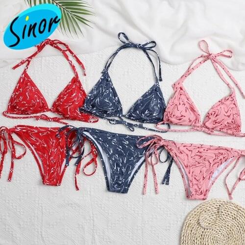[Bottom Price]Letter Swimsuit in Europe and America Foreign Trade Big Triangle Bag Squeezing Rope Bikini Split Swimsuit