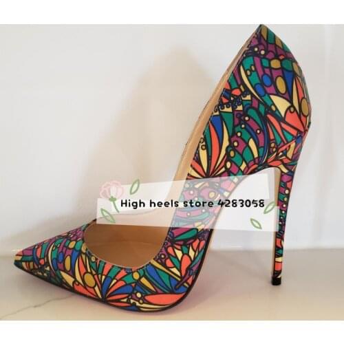2020 summer new style fashion women pumps satin vitrail stained glass fabric stiletto pointy toe heels pumps sexy lady