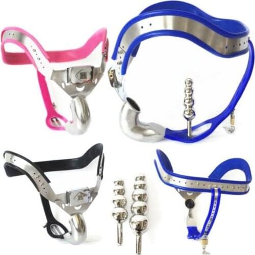 Male New Design Stainless Steel Chastity Belt Curved Adjustable Device With Plug Waist Belts Cage Penis Anal Plug BDSM Sex Toy