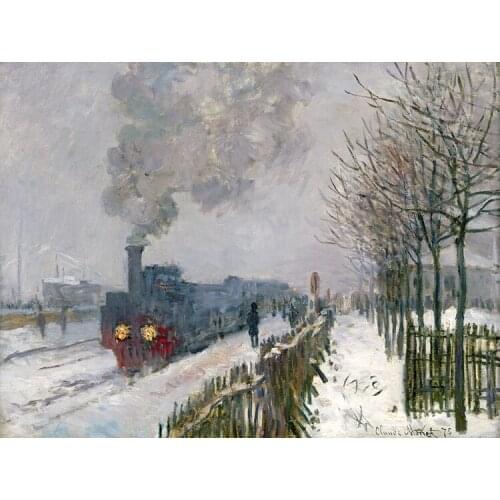 Landscape framesless canvas painting scenery masterpiece reproduction Train in the Snow the Locomotive 1875 by Claude Monet