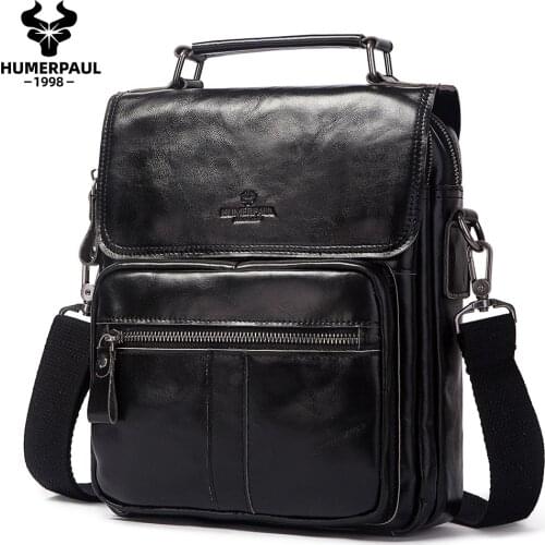 HUMERPAUL Casual Men Shoulder Bag Vintage Crossbody Bags Quality Male Bag Cow Leather Handbag Capacity Men Messenger Tote Bags