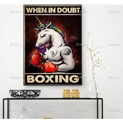 When In Doubt Horse Boxing Retro Poster Home Decor Prints Wall Art Canvas Living Room Decoration Unique Gift Floating Frame