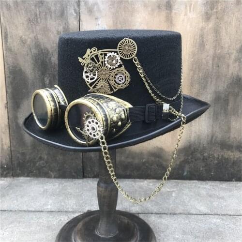 Fashion Men Women Retro Handmade Steampunk Top Hat With Gear Glasses Stage Magic Hat Cosplay Hat Size 57CM Steampunk Hat