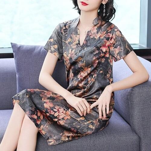 Vintage Print Imitate Silk Midi Dresses Summer New 5XL Plus Size Print Beach Sundress Elegant Women Loose Party Vestidos