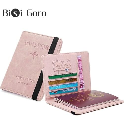 BISI GORO Women Men RFID Vintage Business Passport Covers Travel Wallet Card Holder PU Leather Purse Multi-function Fashion Case