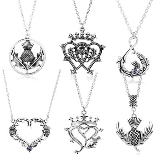 Vintage Jewelry Ornaments Outlander Scottish Thistle Pendant Necklace For Men Metal Choker Chain Accessories
