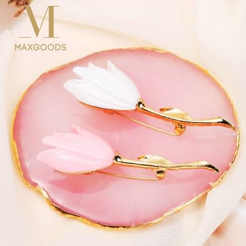 Fashion Women Girls Flower Tulip Enamel Brooch Pin Lapel Collar Scarf Decor Jewelry Women Garment Jewelry Clothing Accessories