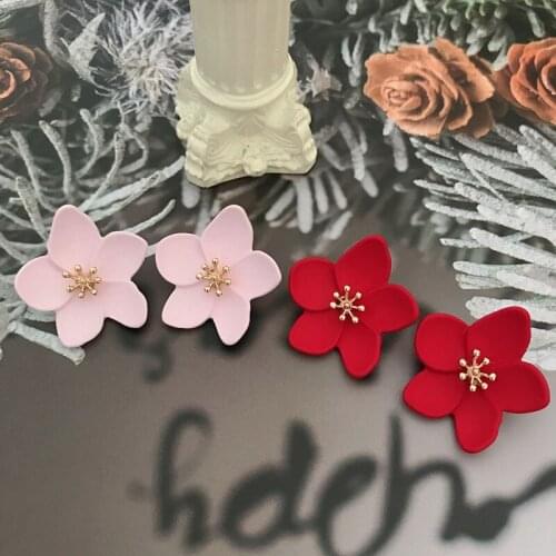 Flower Earrings For Women Fashion Red Light Pink Sprayed Petal Stud Wedding Party New