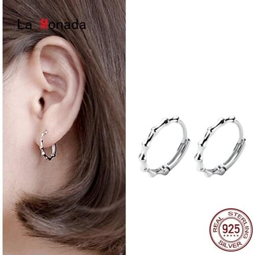 La Monada 925 Sterling Silver Earrings Small Bamboo Fashion Hoop Earrings For Women Silver 925 Round Earrings Piercing Jewelry