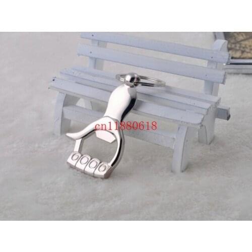 100pcs/lot Free Shipping Silver Color Thumb Up Hand Keychain Key Ring Beer Bottle Opener Wedding Gift