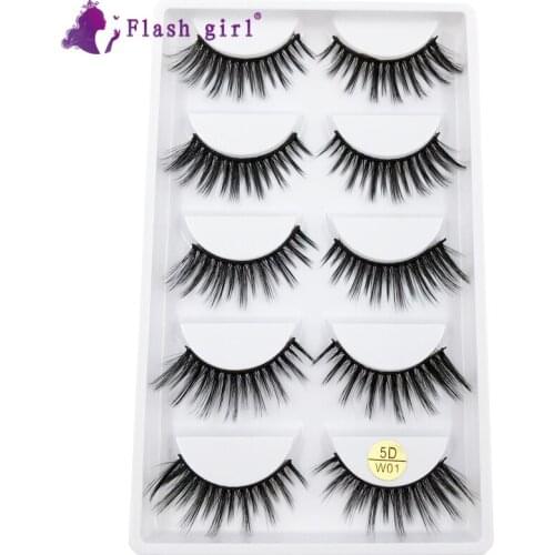 Flash Girl Wholesale W Series 43 Styls 5pairs 5D False EyeLashes 100% Handmade 5 Pairs Natural Long Mink Eyelashes for Makeup