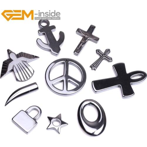 5 pcs Assorted Natural Black Hematite Gem stone Charms Pendants Beads For Jewelry DIY Making Gem-inside Bulk