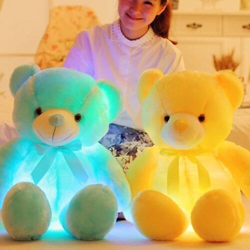 50cm Creative Light Up LED Teddy Bear Stuffed Animals Plush Toy Colorful Glowing Christmas Gift for Kids Pillow