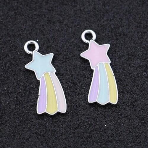 8pcs Enamel Silver Color Star Rainbow Charms Pendant for Jewelry Making Earrings Bracelet Necklace Accessories DIY Craft 25x9mm