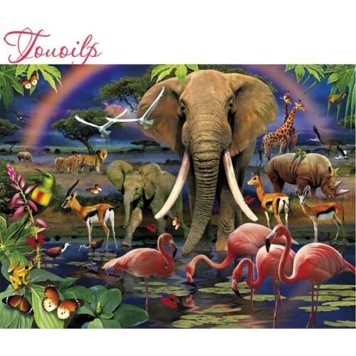 Full Elephants drink flamingos 5D Diamond Painting Needlework Embroidery Cross Stitch Round&spuare Rhinestone Room Decor Crafts