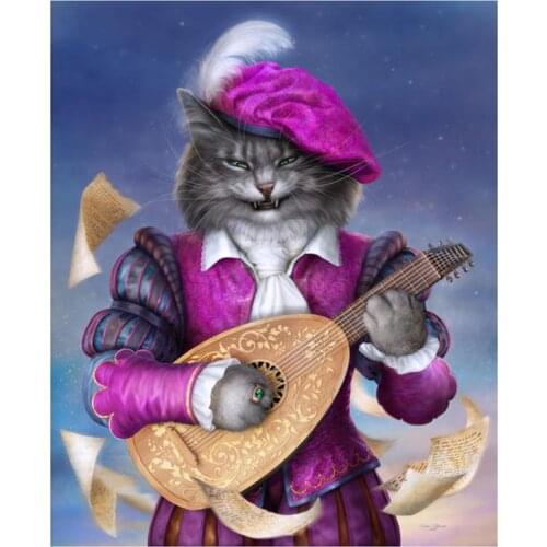 5D DIY Full Round/Square Diamond Painting Cat Playing Guitar 3D Embroidery Cross Stitch Rhinestone Mosaic Home Decor Art Yc1056