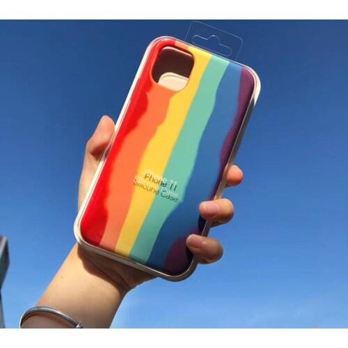 Art Rainbow Official Liquid Silicone Phone Case for iPhone 11 12 Pro MAX X XS XR Mini 7 8 Plus SE 2020 Original Protection Cover