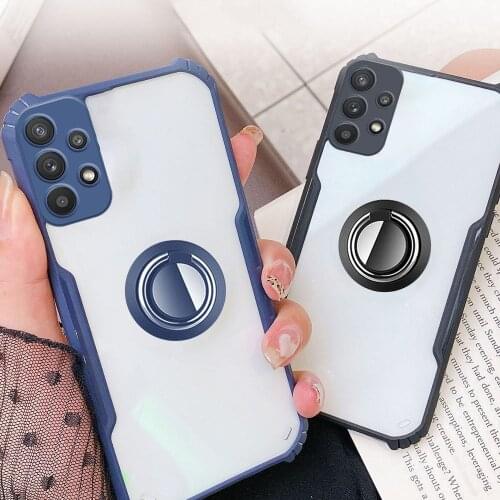 Magnetic ring stand phone case for samsung galaxy a32 a52 a72 a12 a02 a51 a71 a31 a21s a 32 52 72 clear acrylic shockproof cover