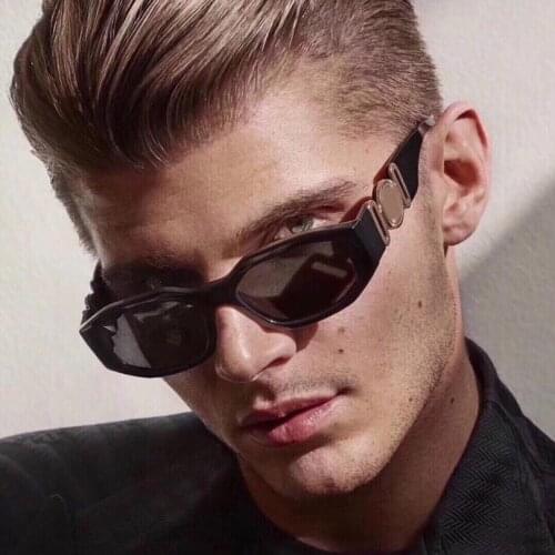 Black rectangular sunglasses women with metal fashion narrow sunglasses for men