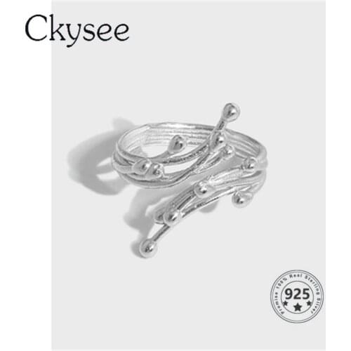 Ckysee New Fashion S925 Sterling Silver Design Simple Flowing Texture Personality Exaggeration Ring For Women Fine Jewlery Party
