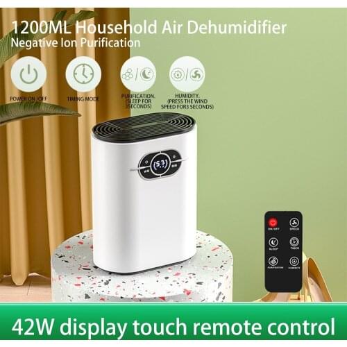 Home Dehumidifier Negative Ion Air Cleaner Energy Saving Air Dryer Low Noise 1200ml Water Tank Auto-off Moisture Absorbing