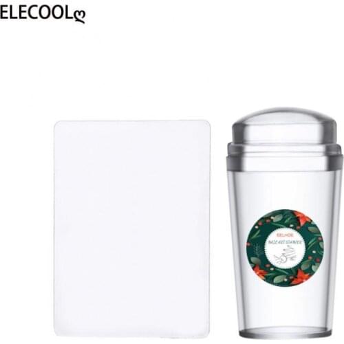 ELECOOL 2pcs/set Nail Art Templates Clear Jelly Silicone Stamper Scraper Set With Cap Stamping Transfer Plate Nail Art Tools