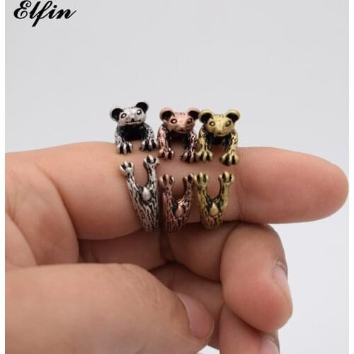 Elfin Wholesale Vintage Adjustable Koala Bear Ring Men Fashionable Cute Jewellery Rings For Women Anillos Mujer Warcraft