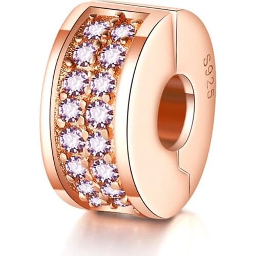 Hot Sale Silver Color Charm Bead Gold Colour Purple Crystal Stopper Beads For Original Pandora Charm Bracelets & Bangles Jewelry