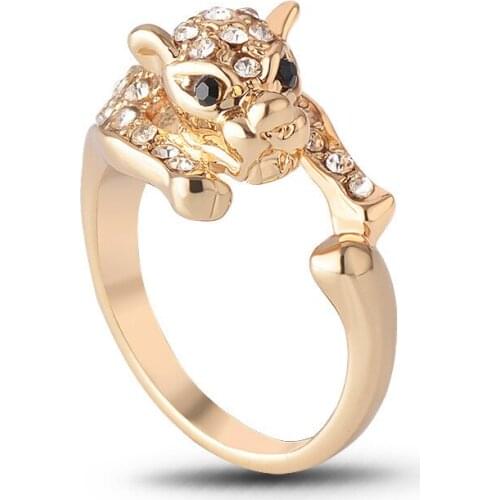 Punk Trendy Hip Hop Domineering Leopard Full Diamond Shiny Rhinestone Ring For Men Fashion Jewelry Gift