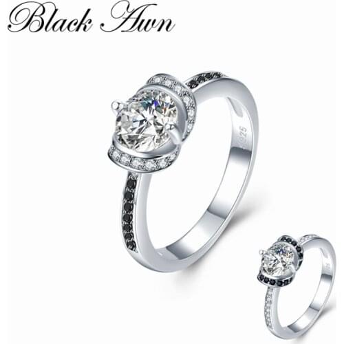 [BLACK AWN] Trendy 3.2g 925 Sterling Silver Jewelry Black Spinel Rings for Women Bijoux C488