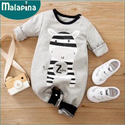 Malapina Newborn Baby Boy Clothes Girl Jumpsuit Long-Sleeved Cotton Animal Cartoon Print Infant Romper Outfits 0-24M