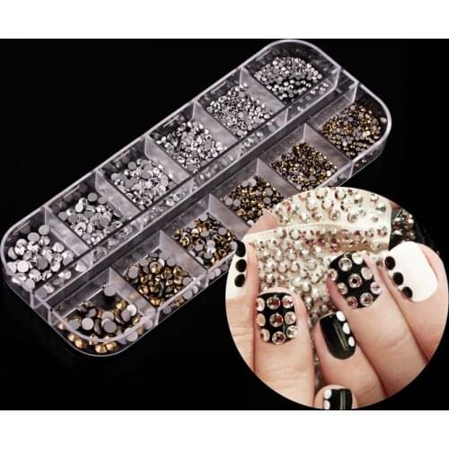 Hot Selling 12 Grid Mixed 3D DIY Shape Nail Art Gold Metal Rivet Studs Charm Decoration Accessories