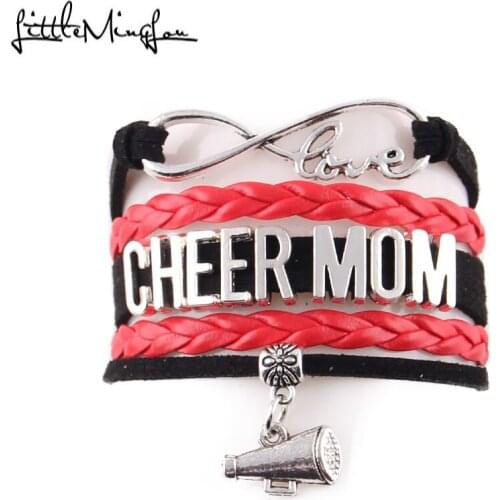 Little MingLou Infinity love Cheer Mom Bracelet Megaphone Charm leather wrap bracelets & bangles for Women Jewelry family gift
