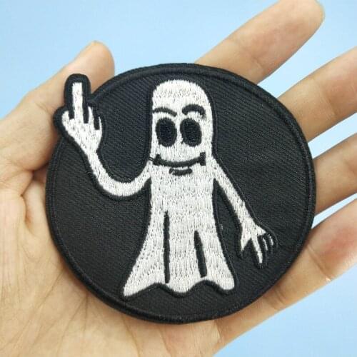 Lovely Middle Finger Naughty Specter Despise Badge Funny White Ghost Patch Sew on Iron on Halloween DIY Accessories