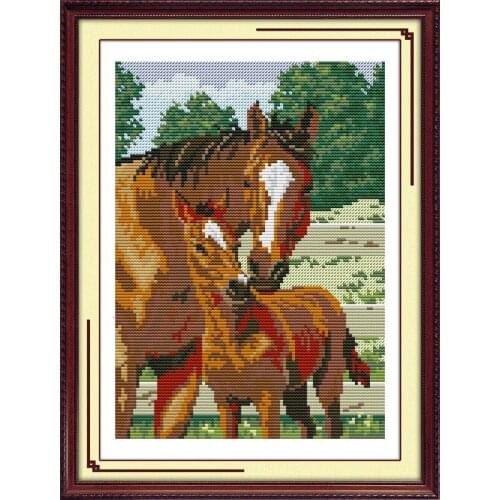 Mom & Sons Deep Love Horse Animal Cross Stitch Kits Accurate Printed Embroidery DIY Handmade Needle Work Home Decor Set Art