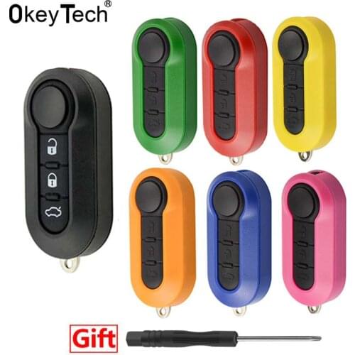 OkeyTech 3 Button Remote Modified Flip Car key Shell Case For Fiat 500 Panda Punto Bravo Auto Uncut Blade Car Alarm SIP22 blade