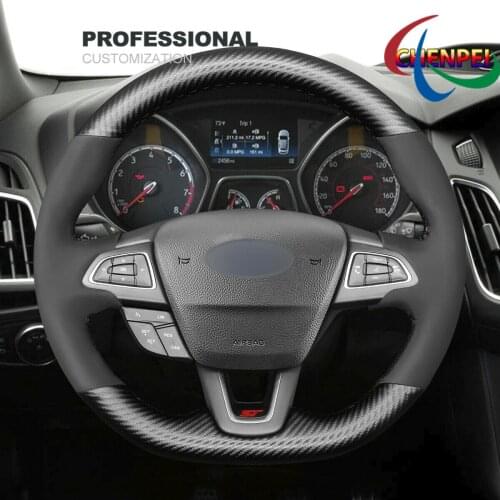 DIY Hand-Sewn Black Suede Carbon Fiber Car Steering Wheel Cover For Ford Focus (ST | RS) Car Interior Accessories
