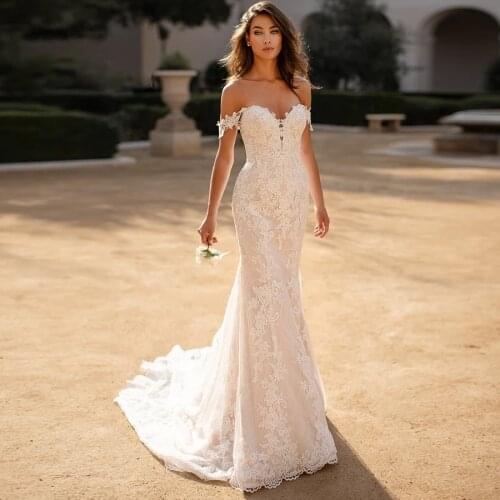 Sexy Lace Mermaid Wedding Dresses Off the Shoulder Sweetheart Applique Sweep Train Boho Bridal Gowns Vestido De Noiva Plus Size
