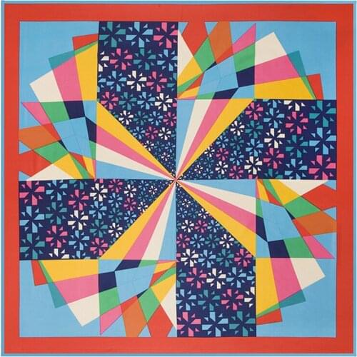 NIUPOZ 100*100cm Twill Silk Square Silk Scarf Women Foulard Geometric windmill Muslim Hijab Headband Long Shawl&Wrap M239