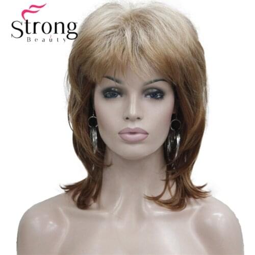 StrongBeauty Medium Length Blonde Mix Layered Shaggy Full Synthetic Wig Wigs