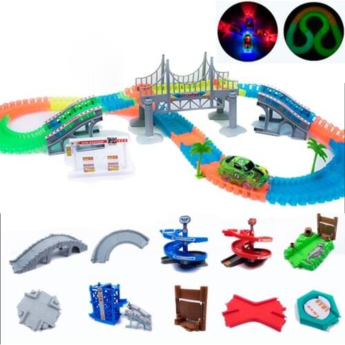 Glowing Race Track Magical Track DIY Universal Accessories Ramp Turn Road Bridge Crossroads Toys For children boy