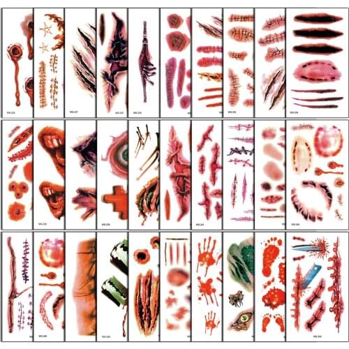 Body Makeup Tattoo Stickers Halloween Simulation Horror Bleeding Suture Scars Stickers Diy Halloween Decoration Party Supplies