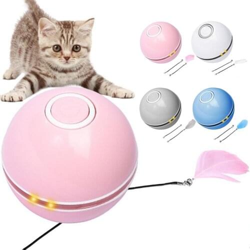 Smart Cat Toys Ball Interactive Funny Ball Toy USB Rechargeable Self Rotating Colorful Led Feather Bells Toys For Cats Kitten