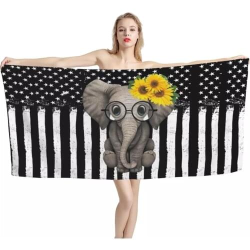 Upetstory Cute American Flag Elephant Print Beach Bath Towels Soft Absorbent Swimming Shower Towel Sport Spa Sauna Towels