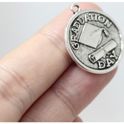 Yamily 12pcs/25 x 22mm Graduation Day charms Antique Silver Tone Graduation Day charms pendant