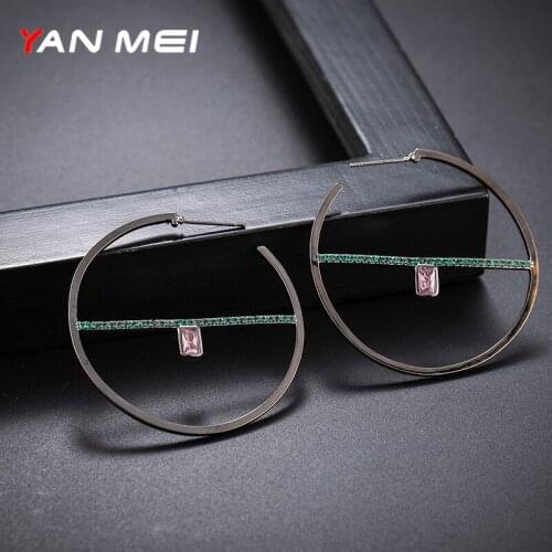 YAN MEI Grote Hoepel Oorbellen Overdreven Oorbellen Oor Manchetten Gladde Zirkoon Oorbellen