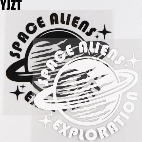 YJZT 14.5X13.5CM Saturn Space Aliens Exploration Ufo Vinyl Decal Funny Car Sticker Black / Silver 10A-0359